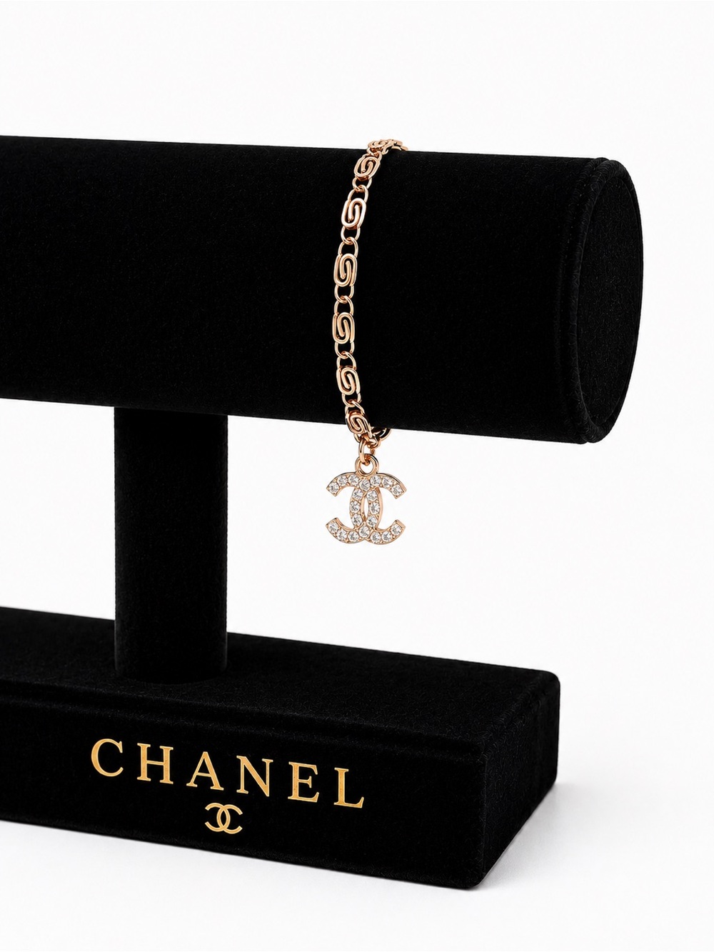 CHANEL Gold-Tone Chain Bracelet with Crystal CC Charm